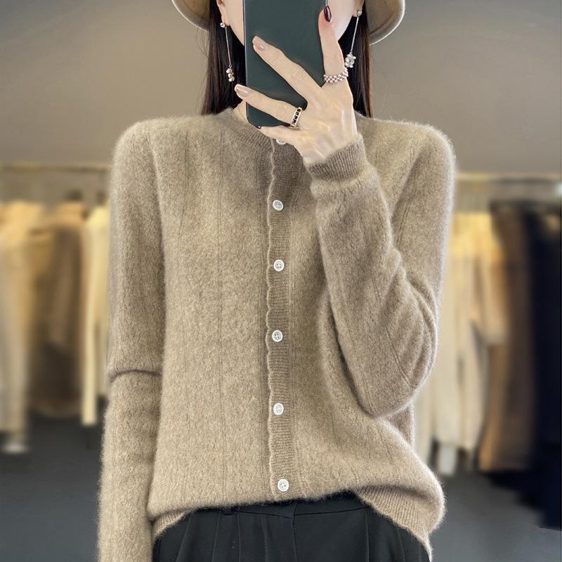 Cardigan Women's Autumn and Winter Round-neck Jacquard Sweater, Loose Wool Sweater, Knitted Light Jacket
