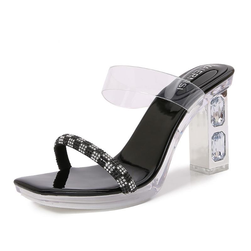 

One word with cool slippers rhinestone transparent new daily dating elegant temperament high heels 35 чёрный