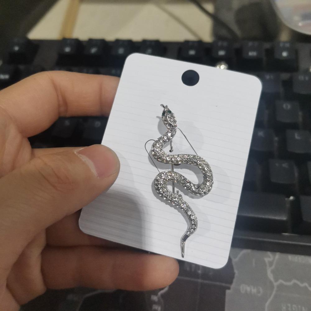 Minimalist Rhinestone Collar Pins Sparkling Snake Lapel Pin Elegant Zodiac Snake Brooch  Party