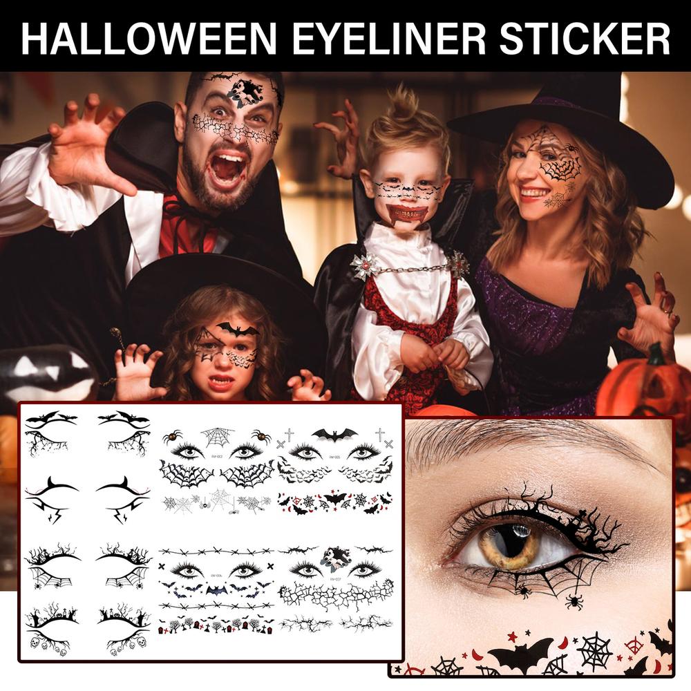 

12 листов ужасов Хэллоуин лицо татуировки наклейки черные временные татуировки наклейки макияж