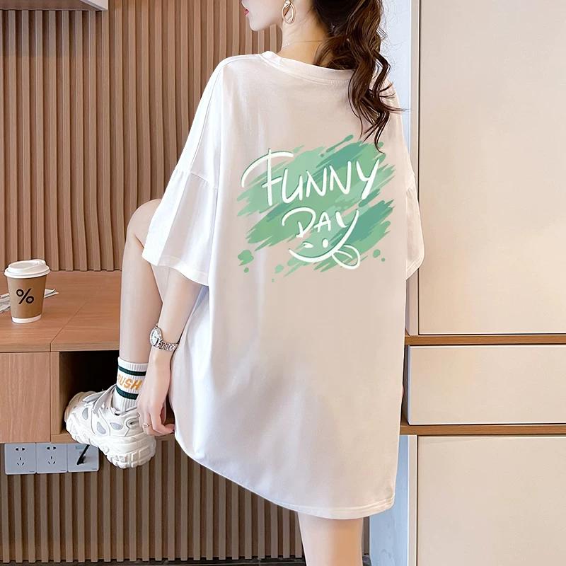 Pure Cotton Short-Sleeved T-Shirt for Women 2026 Summer New Plus-Size Women s Fashion Dopamine Style Loose T-Shirt Top 4XL белый