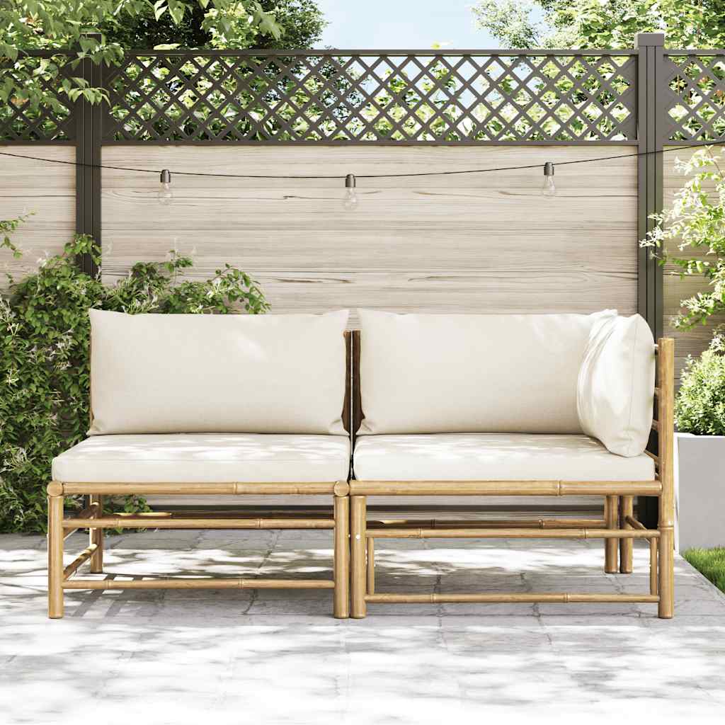 vidaXL 2-tlg. Garten-Lounge-Set mit Kissen Cremeweiß Bambus