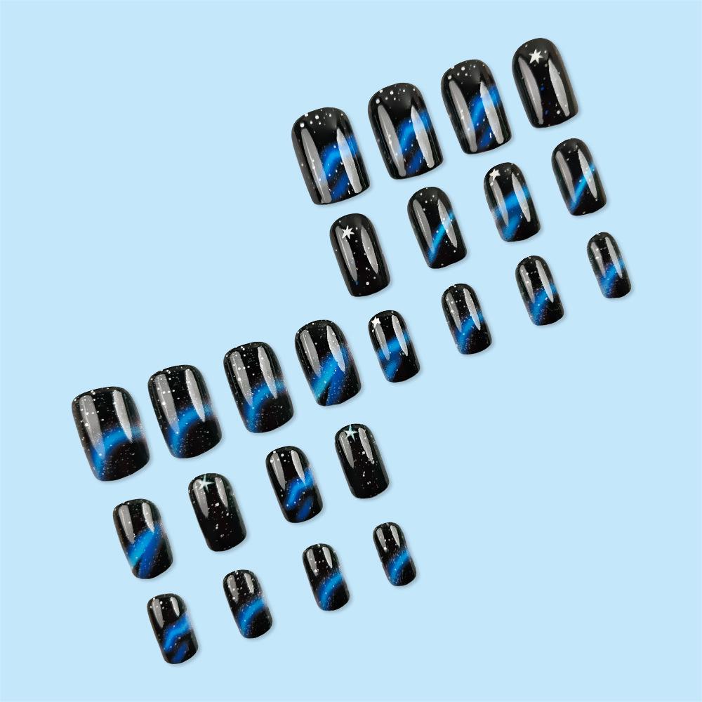 Starry Sky Blue Stars Square Nail Stickers: Wearable Interstellar Art Patches
