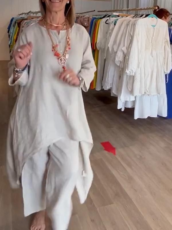 

2024 European & American Women s Cotton Linen Casual Long-Sleeve Solid Color Summer Set 4XL світло-сірий колір