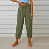 Women's Fashion Solid Color Hemp Cotton Pocket Leg Tight Waist Casual Pants