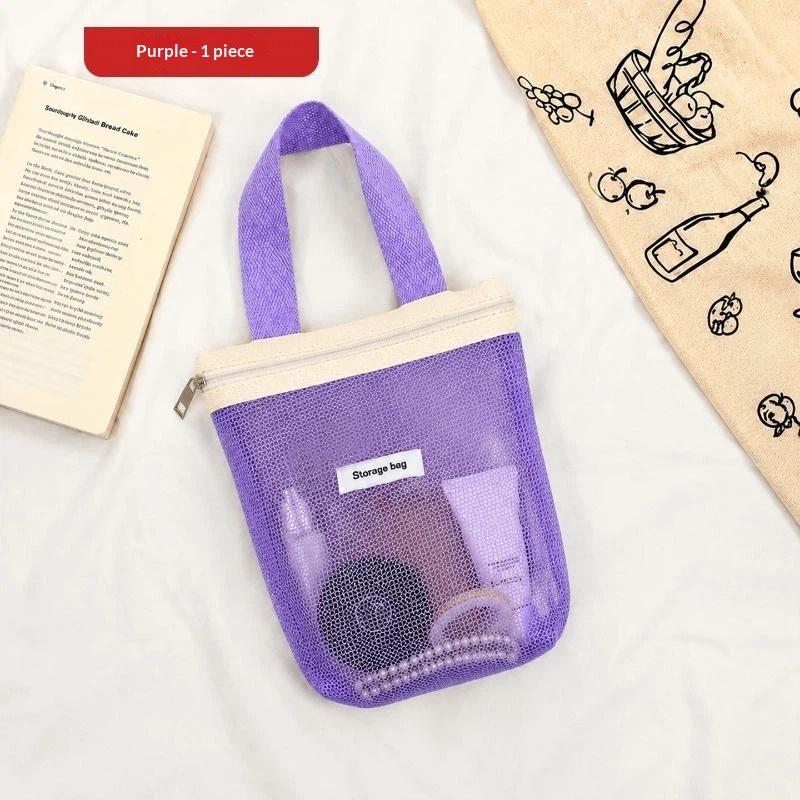 Breathable Mesh Cosmetic Storage Bag Secure Zipper Design Comfortable Grip Handle Portable Makeup Pouch for Vacation