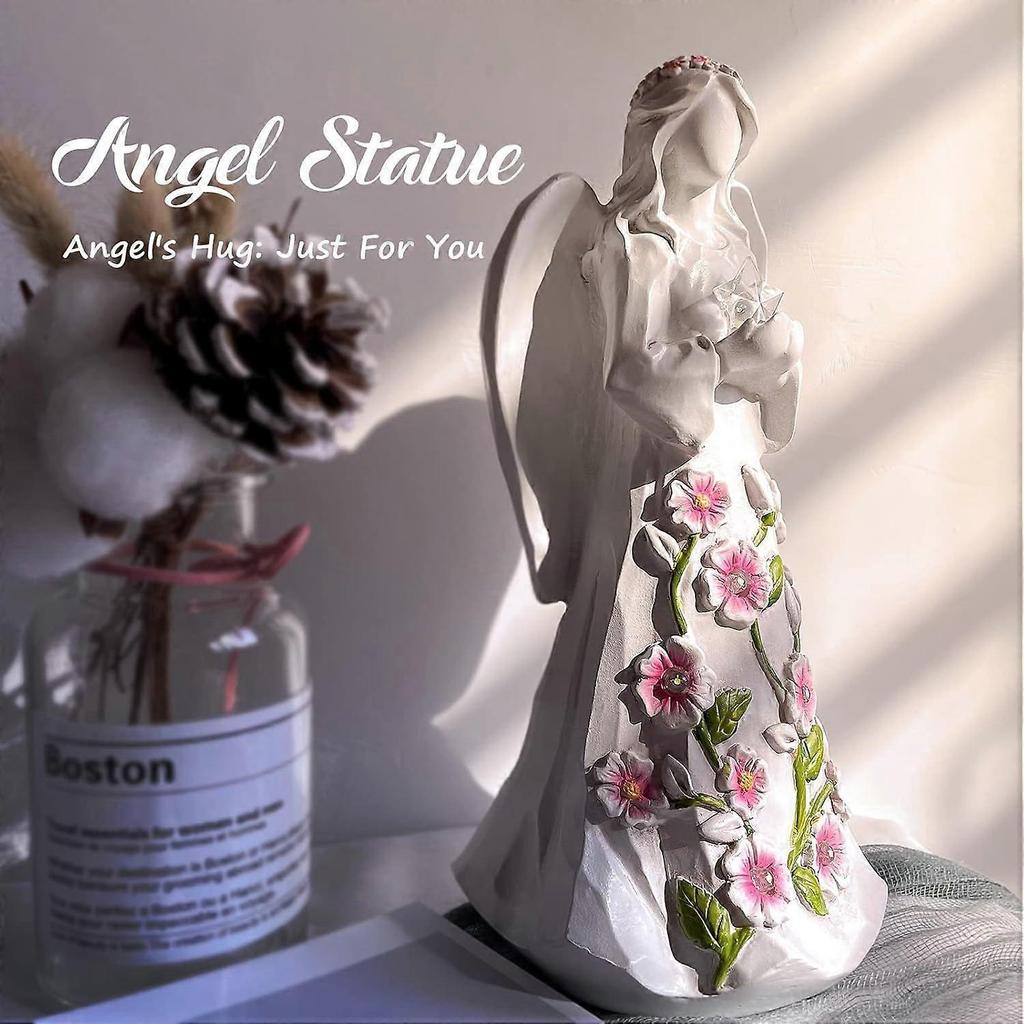 LED Lighted Guardian Angel Figurine with Floral Accents  Battery Operated Angel Statue with Glowing Star, Sympathy & Birthday Gift for Grandma, Aunt &