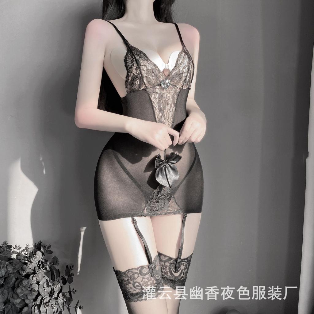 Erotische Unterwäsche, offener Pyjama, elastische Versuchung, einteiliges Netzstoff-Set mit Durchblick.