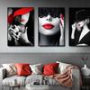 Red Lips Sexy Woman Canvas Painting Fashion Girl Babes Wall Art Pictures Modern For Home Living Room Wall Decoration Frameless