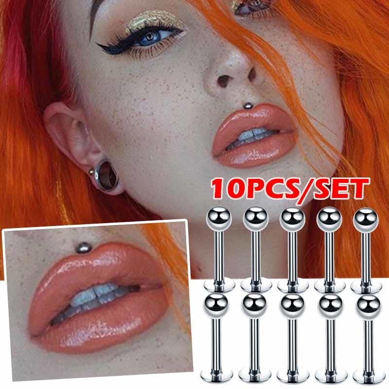 Lot De 10 Piercings Lèvre En Acier Inoxydable 316L - Bille De 1,2 Mm - Anneau Labret Hypoallergénique