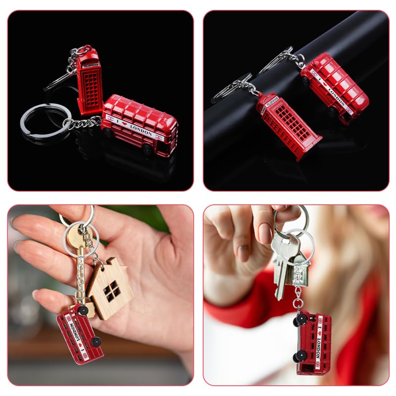 YARDWE London Keychains, Set of 10, British Souvenirs, Double-Decker Bus and Telephone Booth Designs, Red, Retro Antique Keyrings, Alloy, British