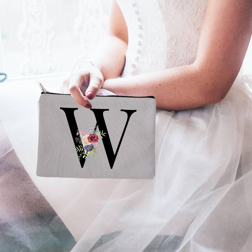 26 Lettere dell'Alfabeto Inglese Sposa Sacchetti Cosmetici con Zip Lettere Fiori Organizzatore Custodia Trucco da Viaggio per Donna Articoli da Toeletta Regali per Donna