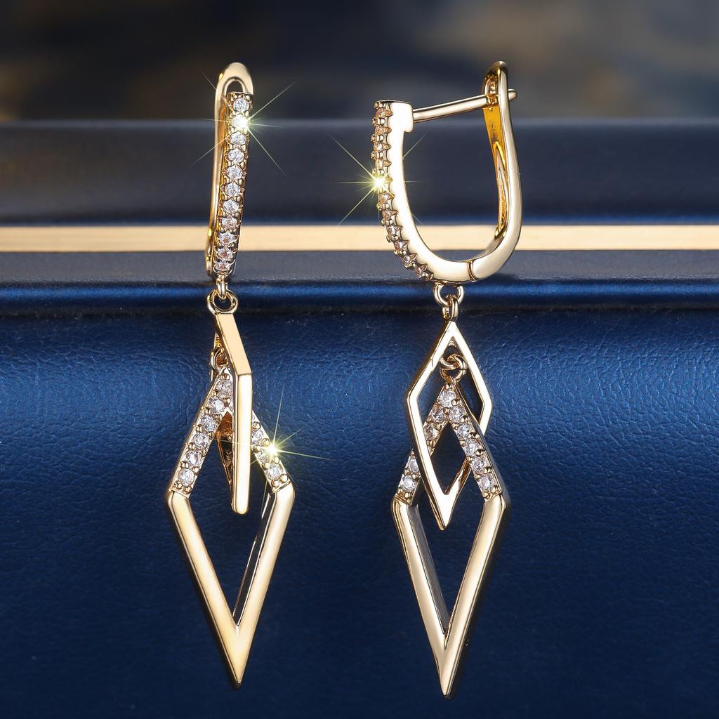 White Zircon Stone Hoop Earrings Luxury Female Gold Color Wedding Jewelry For Women