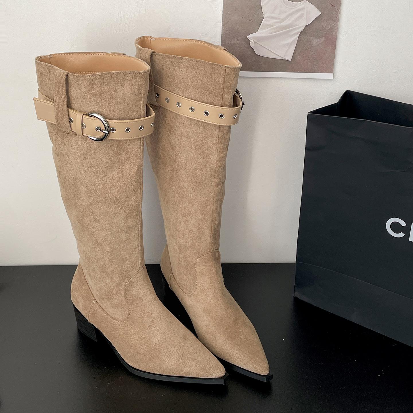 

Retro khaki pointed thick heel boots women s boots 2025 new autumn with skirt slimming and heightening knight boots 40 хаки