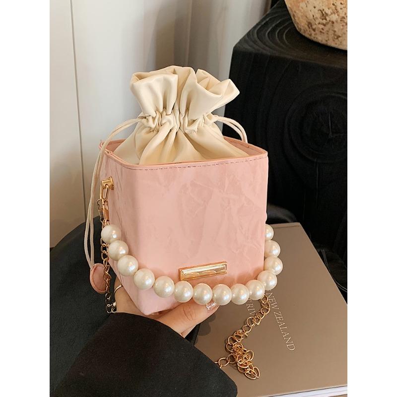 High End Small Bag for Women's New Style Pumping Bucket Bag for Women Casual Chain Bag Beaded Shoulder Crossbody Bag