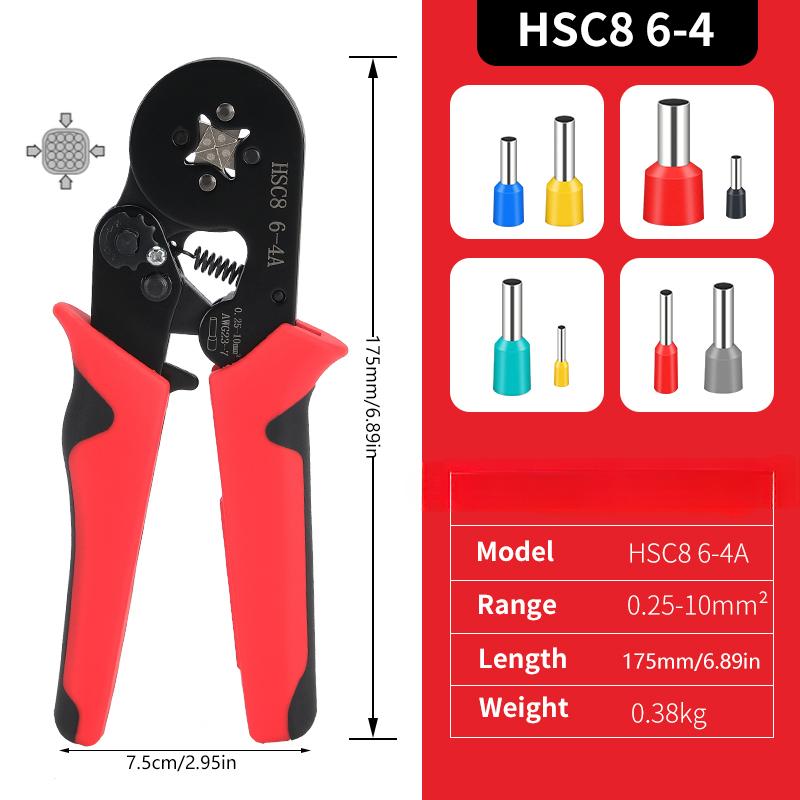 Tube Terminal Crimping Tools Ferrule Crimping Pliers HSC8 6-4 0.25-10mm² 23-7AWG Electrician Clamp Sets Wire Tips