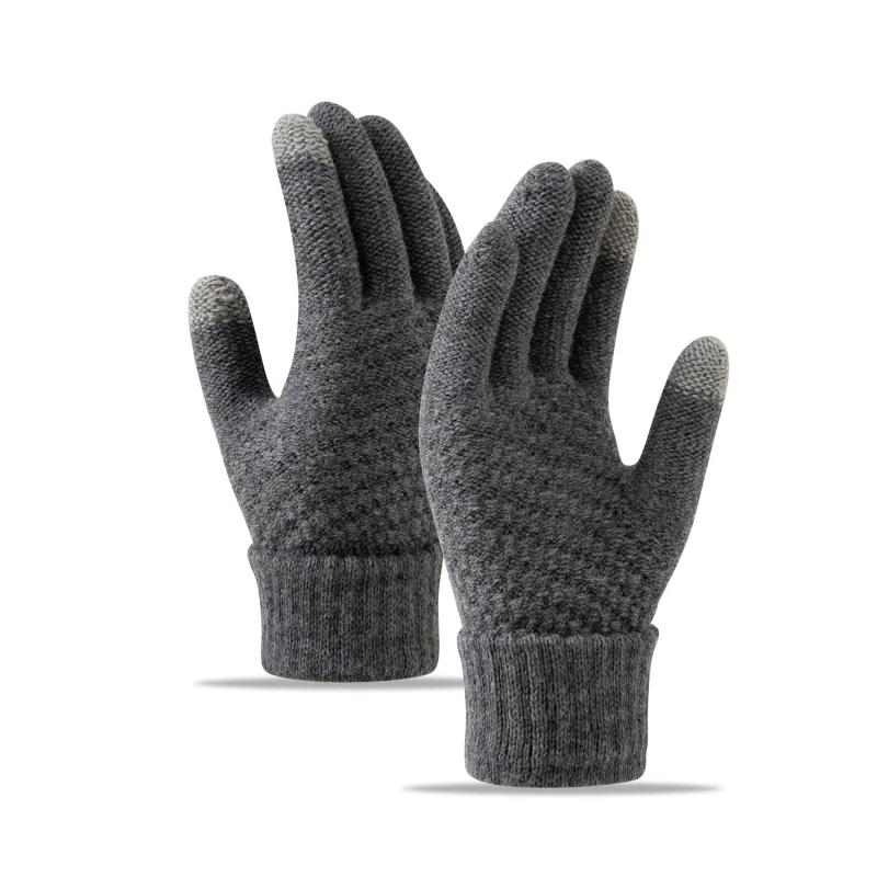 

Winter Warm Touchscreen Gloves Thick Fleece Women Men Fashion Knitted Gloves Mittens Pineapple Pattern Gloves Touch Screen One Size сірий