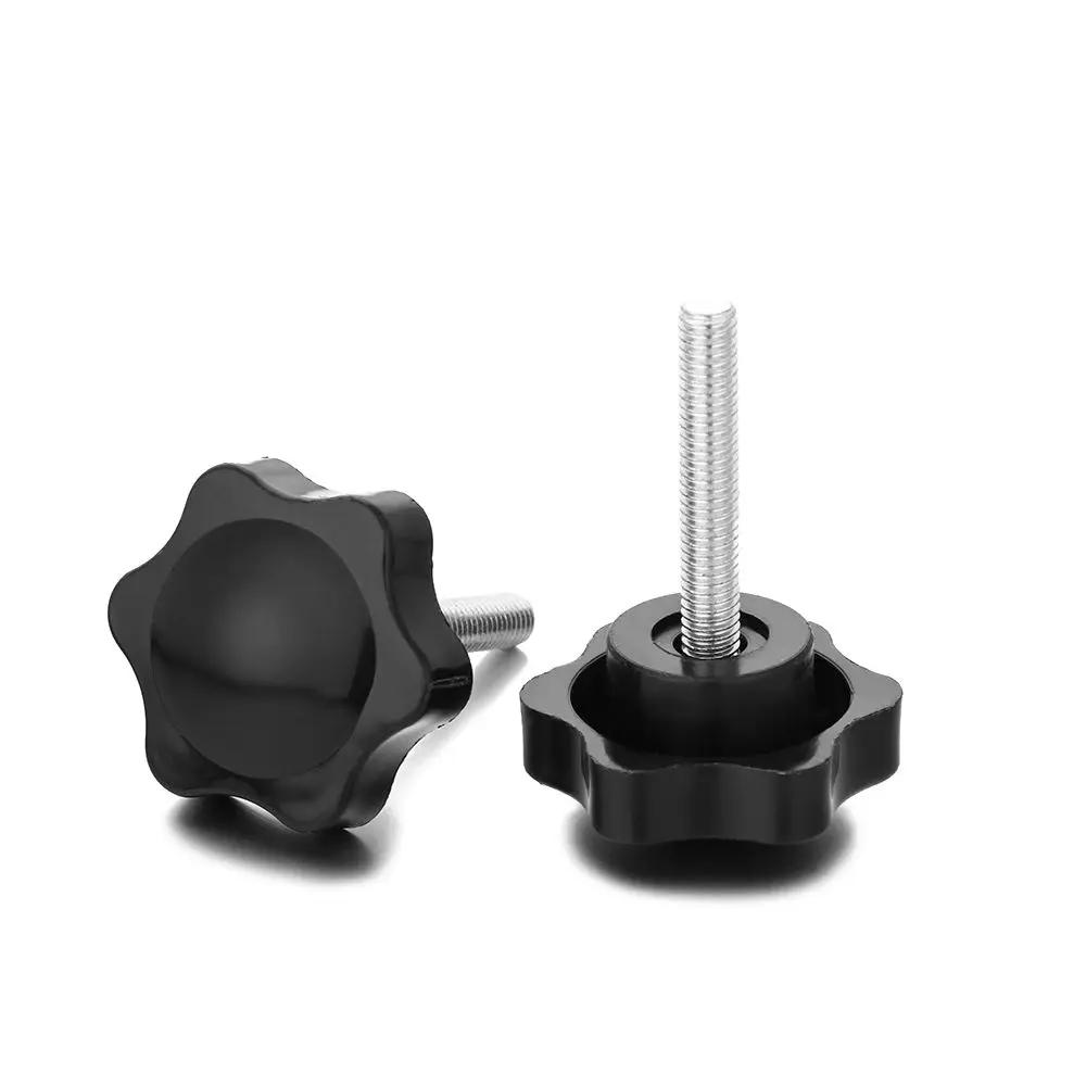 4Pcs M6 M8 Hexagon Star Knobs Grips Threaded Clamping Nut 38mm Dia Black Handle Easy To Install Screws Hardware Accessories