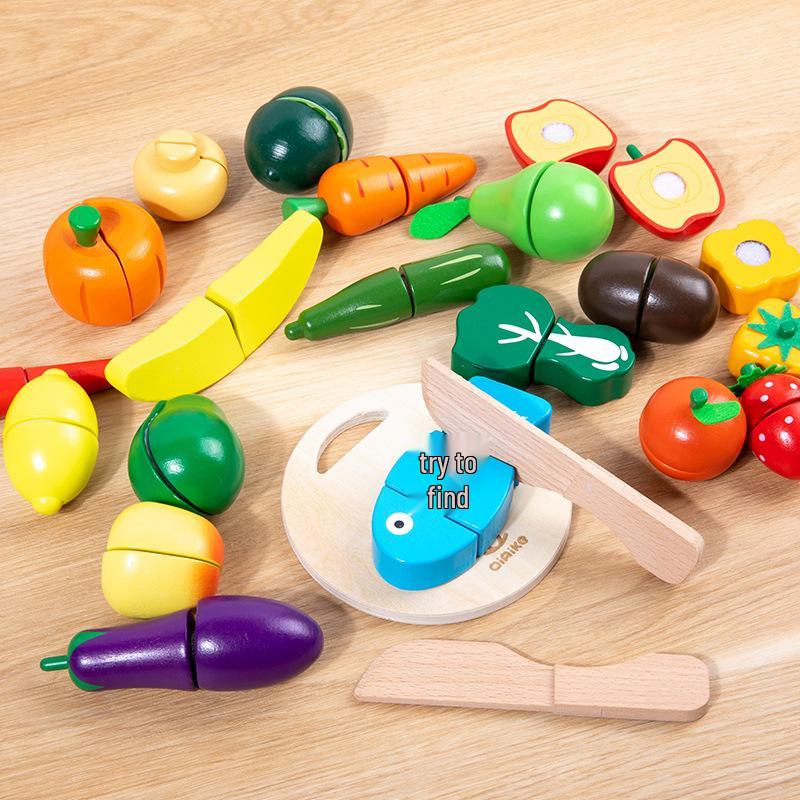 Wooden Pretend Play Fruit & Veggie Cutting Set for Kids - Educational Kitchen Toy