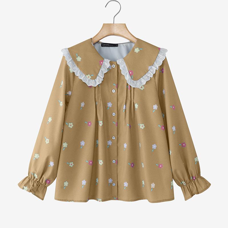 ZANZEA Women Casual Doll Collar Loose Long Sleeve Floral Blouse