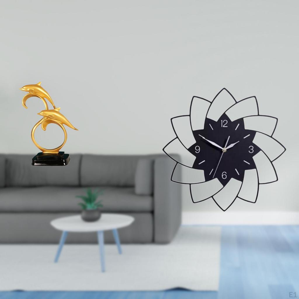 Modern Lifelike Dolphin Figurine And Flower Shaped Acrylic Wall Clock Decorative Collectible for