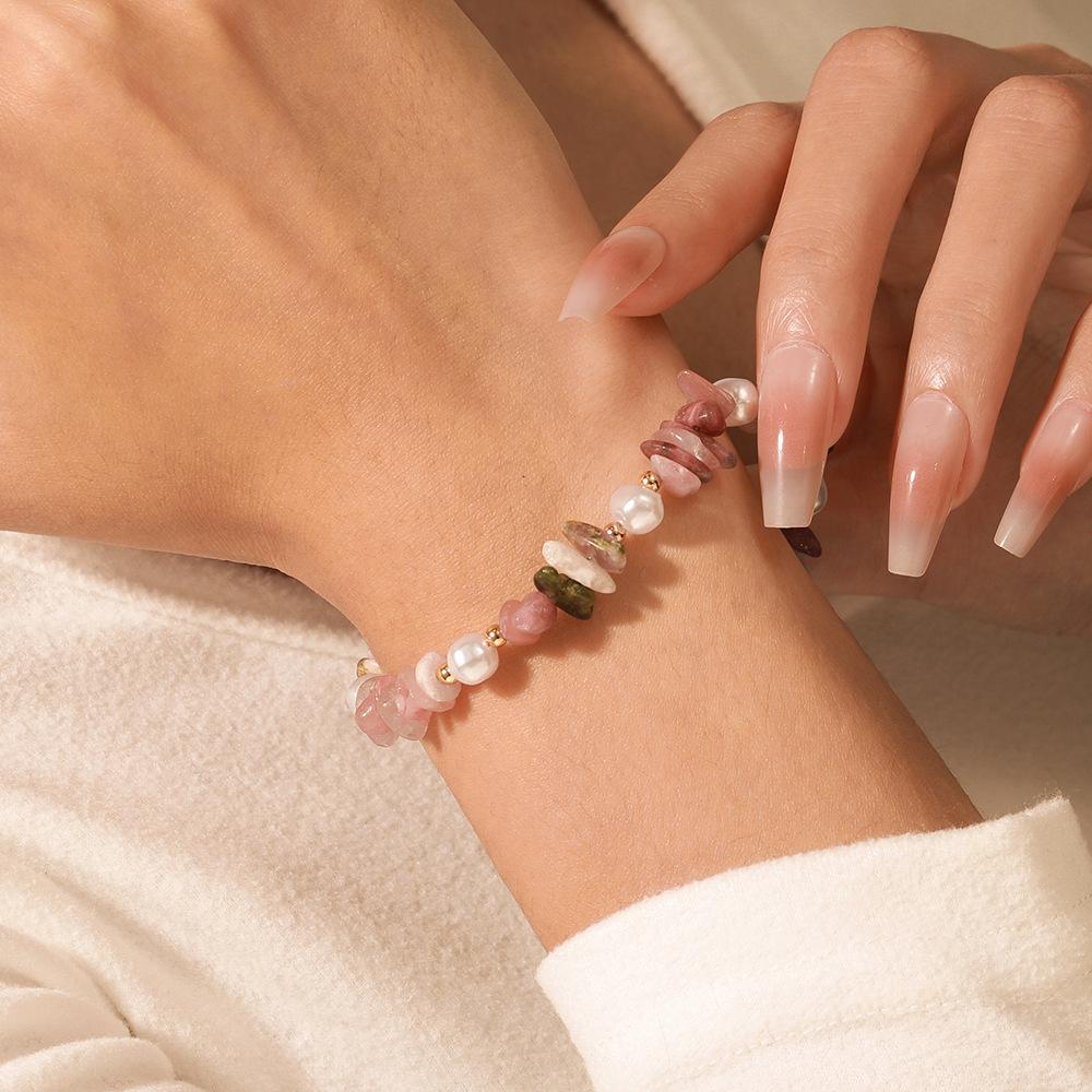 Natural Irregular Crushed Stone Beaded Bracelet Women Vintage Handmade Pearl Chain Jewelry Strings Girls Friendship Braslet