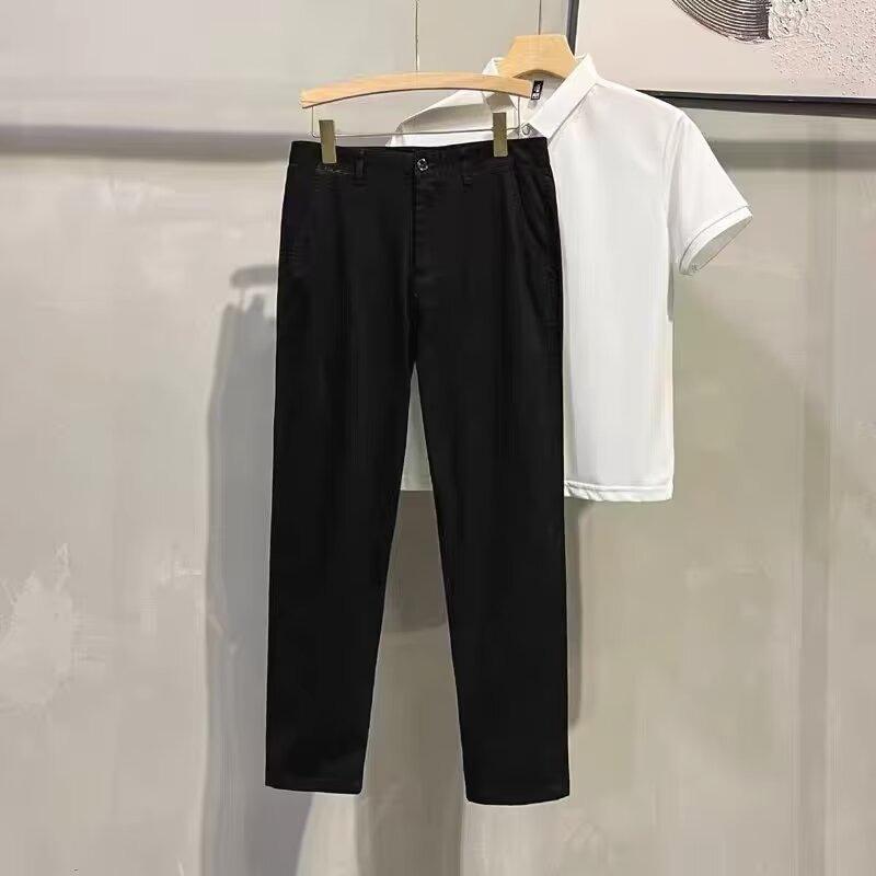 

Высококачественные мужские летние хлопковые брюки кэжуал зауженного кроя с прямыми штанинами - Модный корейский стиль 34 чёрный