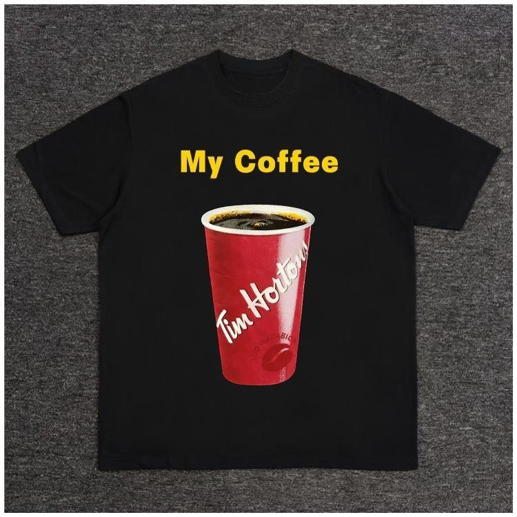 

American Coffee Short-sleeved T-shirt, A Pure Cotton Printed Loose Retro Trendy Brand, Unisex Ins Style Half-sleeved Shirt 4XL