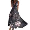 Damska długa sukienka Maxi Sukienka Casual Dress Letnia swobodna sukienka bez rękawów z dekoltem w szpic Boho z obniżoną talią i nadrukiem