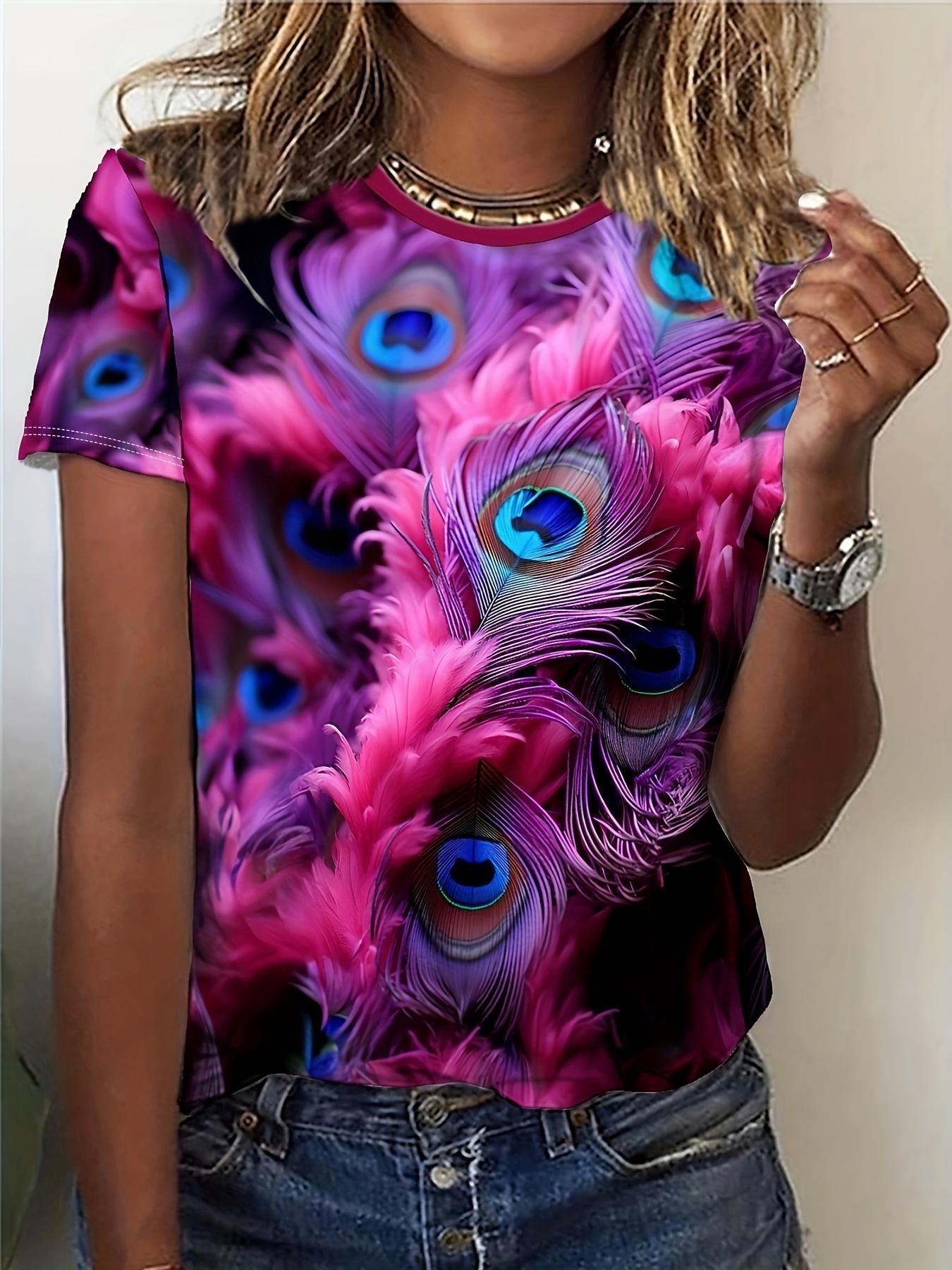 Fuchsia Peacock Feather Women s Tee - Vibrant Iridescent 3D Print Top S