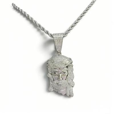Iced Out Jesus Head Pendant Moissanite Copper Hip Hop Necklace For Men Women