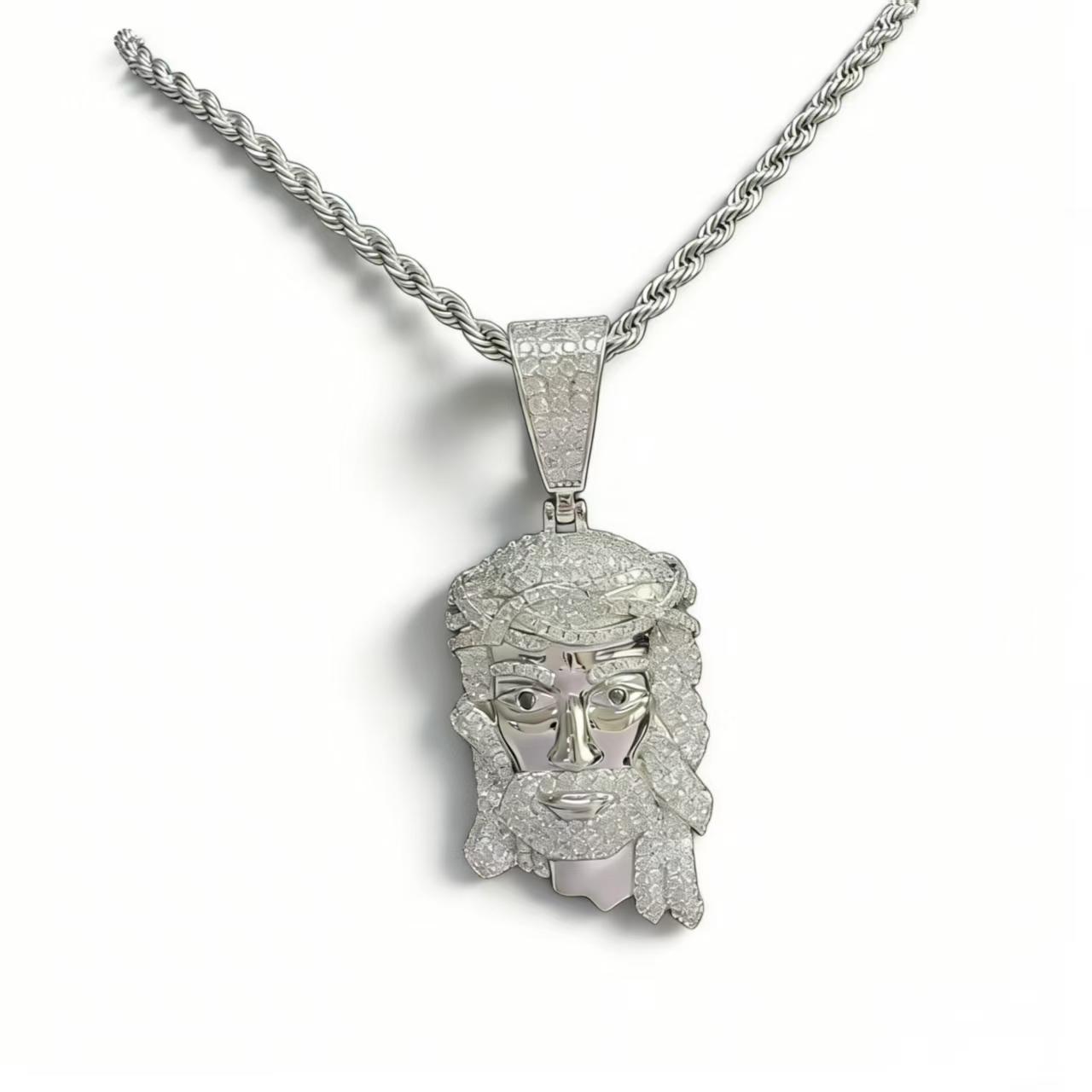 Iced Out Jesus Head Pendant Moissanite Copper Hip Hop Necklace For Men Women 1.2mm белый