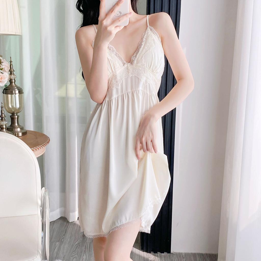 Ruth pajamas women's French pure desire ice silk suspender nightdress sexy lace pure desire court style loungewear
