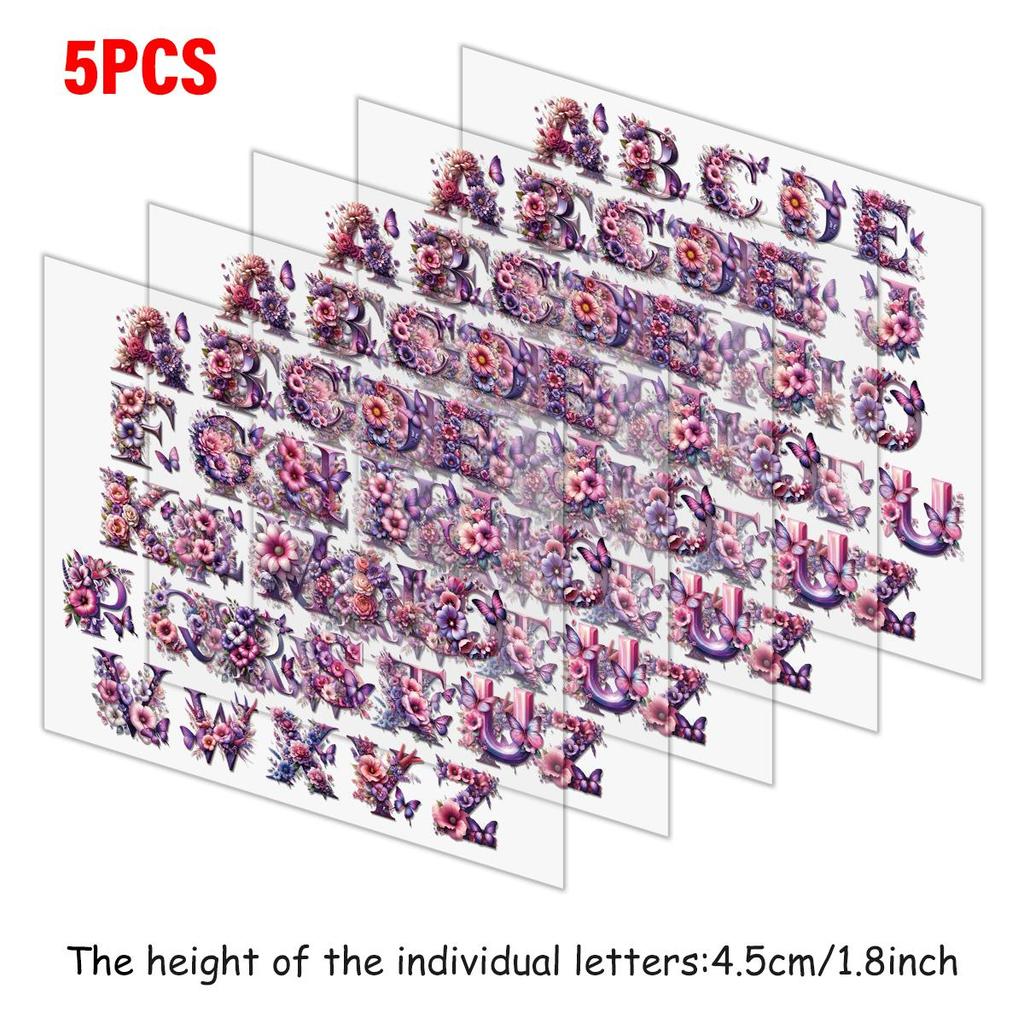 A-Z Flower Letter Heat Transfer Stickers, Suitable for Clothing, Easy-to-cut Clothing Stickers, DIY Heat-sensitive Stickers