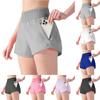 Women's Pocket Quick-drying Yoga Shorts Fake Two-piece Double-layer - High Waist Fitness Shorts