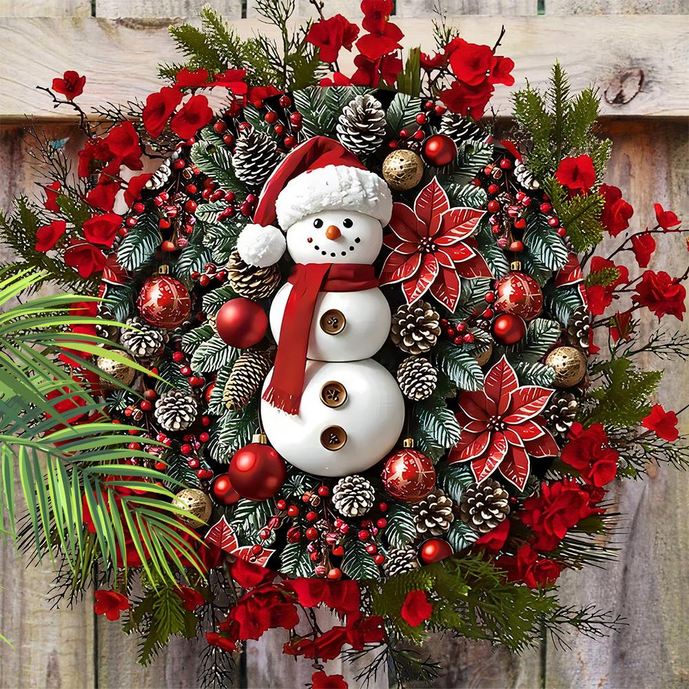 Wooden Christmas Sign with Adorable Snowman Pattern, Christmas Decorative Plaque & Sign for Front Door Wall Hanging Decor, Ideal Christmas Ornament