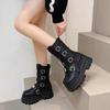 Womens Boots Metal Belt Buckle Design Women Mid-Calf Boots Luxury Casual Leather Boot Height Increasing Platform Boots For Women