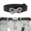 Shinning Rhinestone Waist Belts with Heart&Butterfly Buckle for Rock Fan Adjust Belt for Teens Female Jeans Skirt