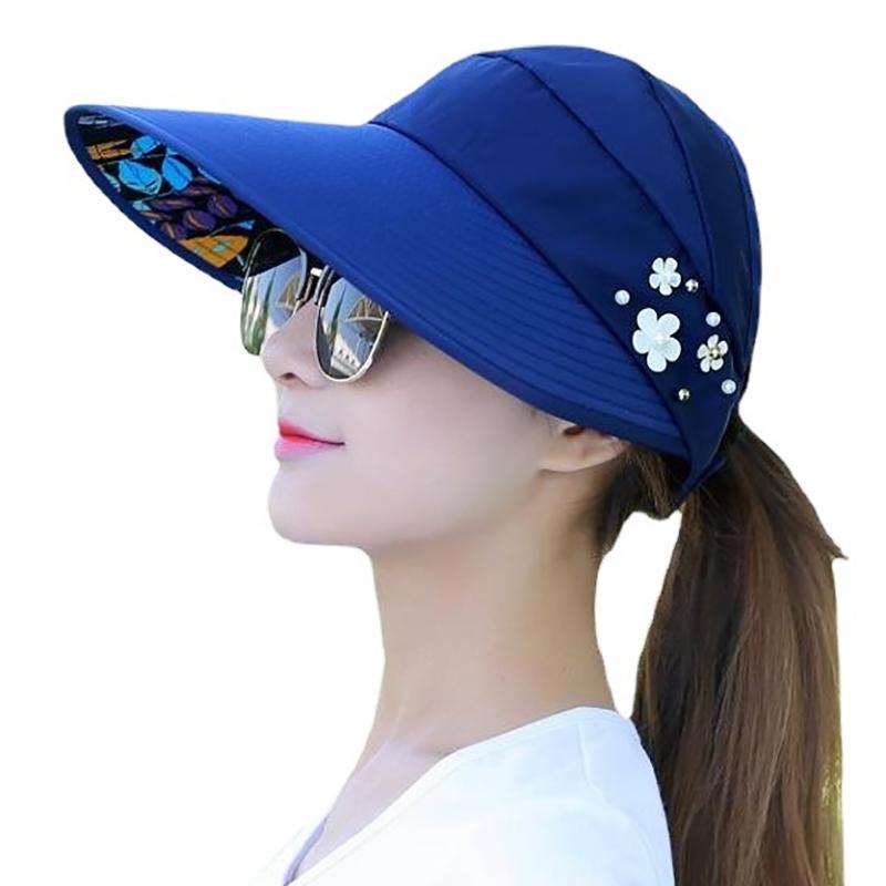 Fashion Womens Ladies Summer Vacation Wide Brim Foldable Sun Hat Anti-Uv Beach Visor Caps Casual Hats