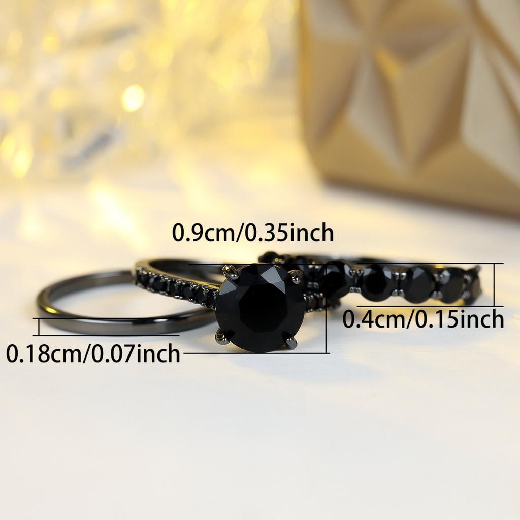 Female Luxury Black Zircon Stone Engagement Ring Set Promise Love Wedding Jewelry for Women