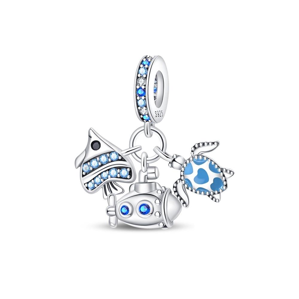 New 925 Sterling copper Summer Blue Ocean Turtle Starfish Dolphin Dangle Charms Fit Original Bracelet Necklace Zircon