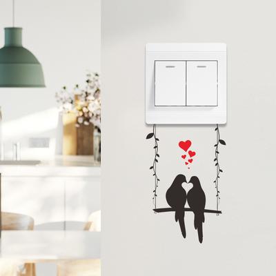 Cartoon Swing Couple Bird Switch Stickers Living Room Entrance Hall Home Wall Valentine's Day Decorative Wall Stickers