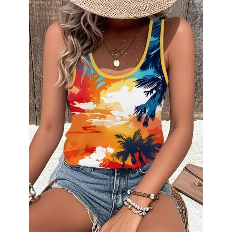 Summer Plus Size Sleeveless Camisole Vest Women 3D Printed O Neck Casual Self Simple Vest Tops