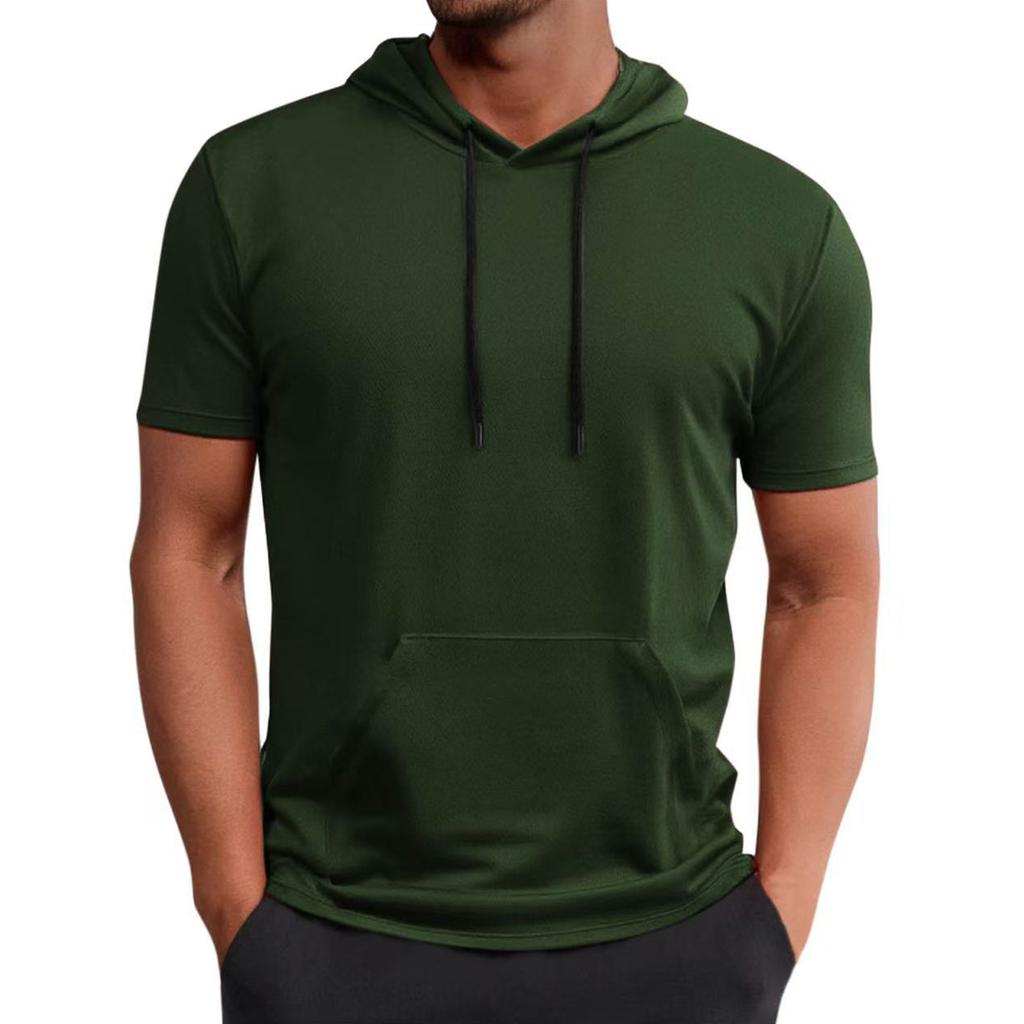 Men's Hooded Pocket Short Sleeved Casual And Comfortable Short Sleeved Top