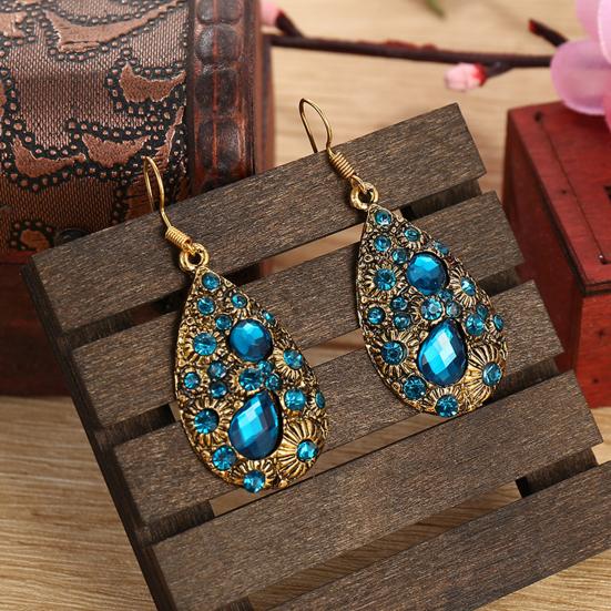 1 Pair Dangle Earrings Ethnic Style Shiny Rhinestone Inlaid Decorative All-match Jewelry Gift Faux
