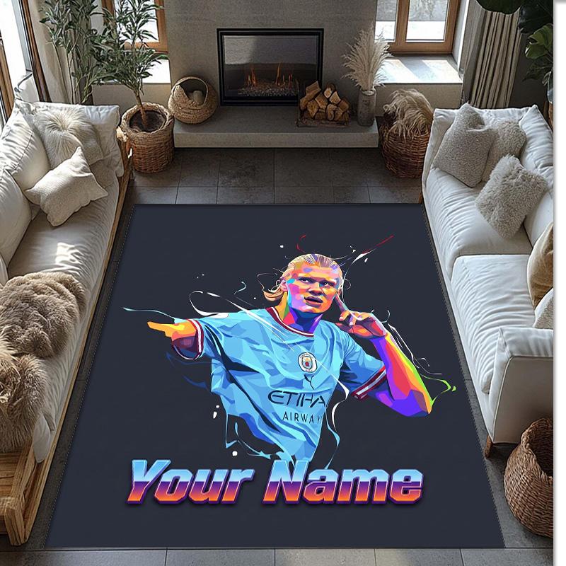 Erling Haaland Printed Crystal Velvet Rug Non‑Slip Crystal Velvet Carpet For Sofa Bedroom Indoor Home Decoration