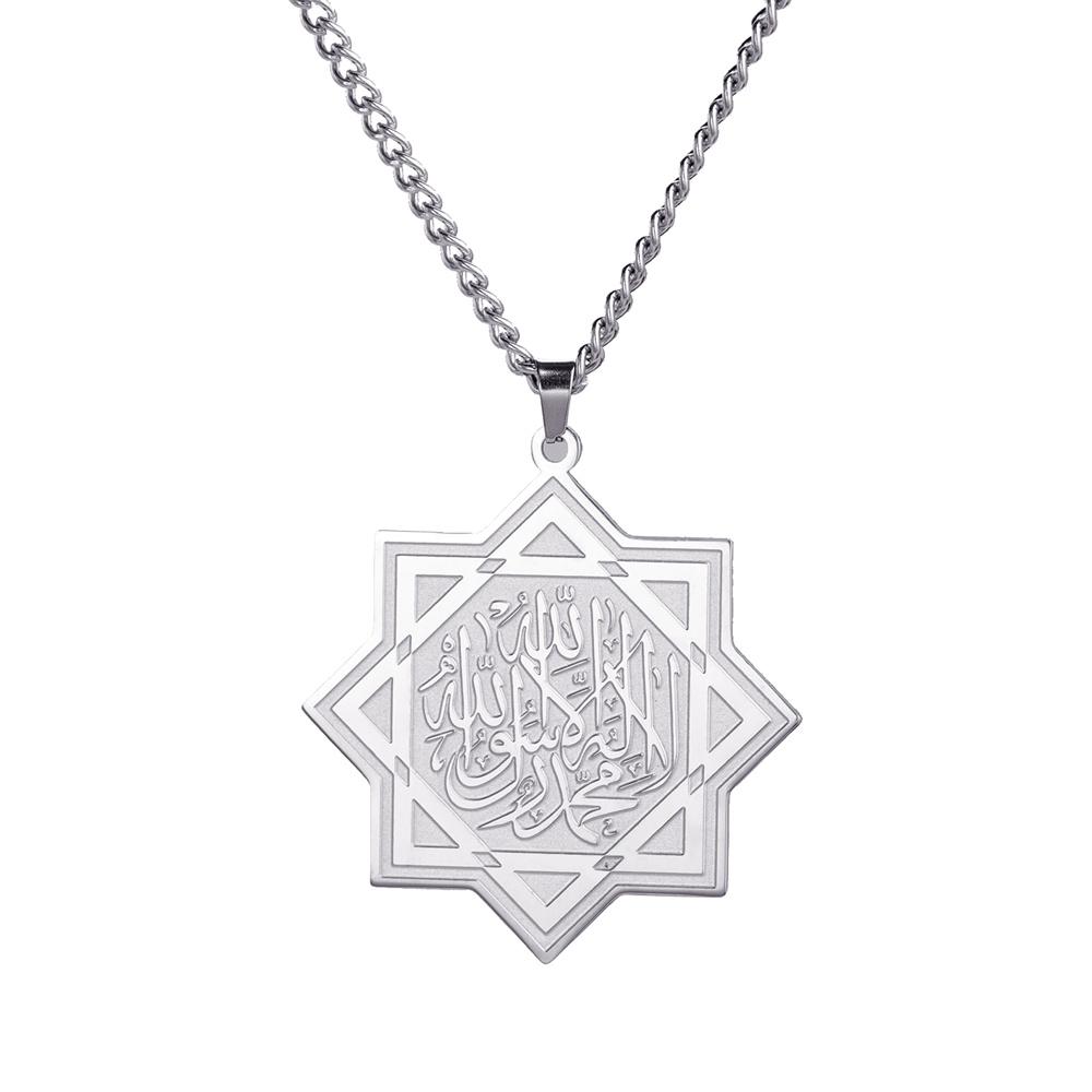 Muslimische Islamische Koran Edelstahl Kette Halskette Stern Arabische Islam Schriftzeichen Gott Gesandter Halsketten Religiöser Schmuck
