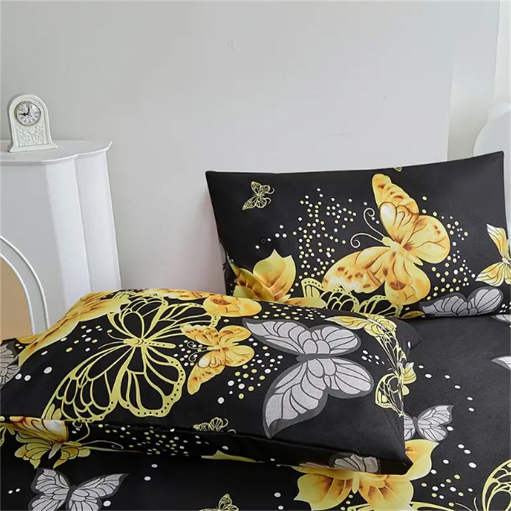 3pcs Butterfly Print Bedding Set - Ultra-Soft, Breathable, Stain-Resistant Fitted Sheet and 2 Pillowcases, Deep Pocket Design