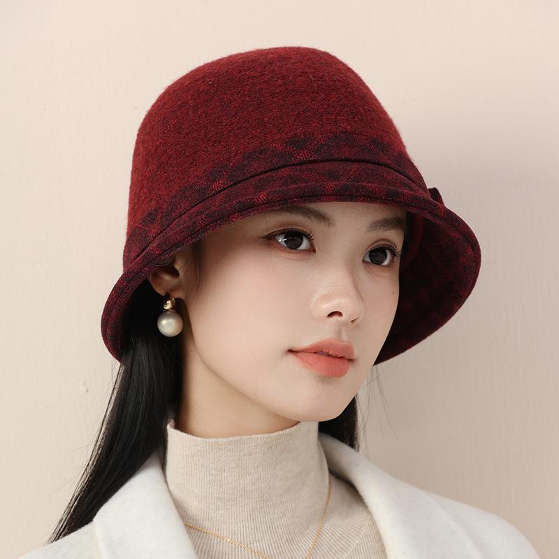 Autumn and Winter Warm Elegant Temperament Wool Woolen Basin Hat Retro Bucket Hat Windproof and Warm