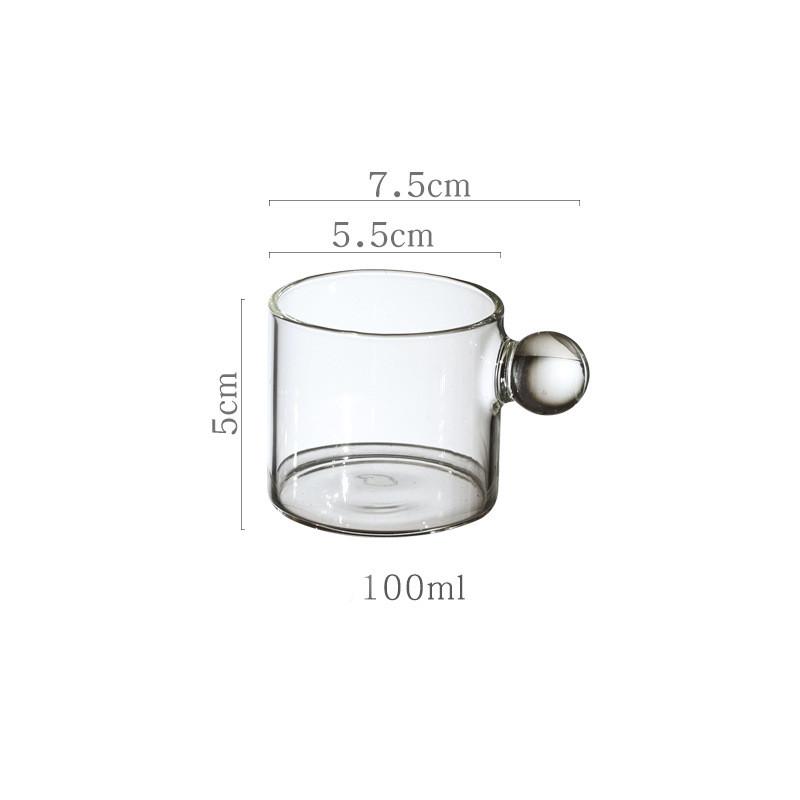 2/1PC 100ml Glass Cup Espresso Cups Home Glass Ball Handle Mini Coffee Latte Cup Tea Water Mug Steak Juice Bucket Table Decor